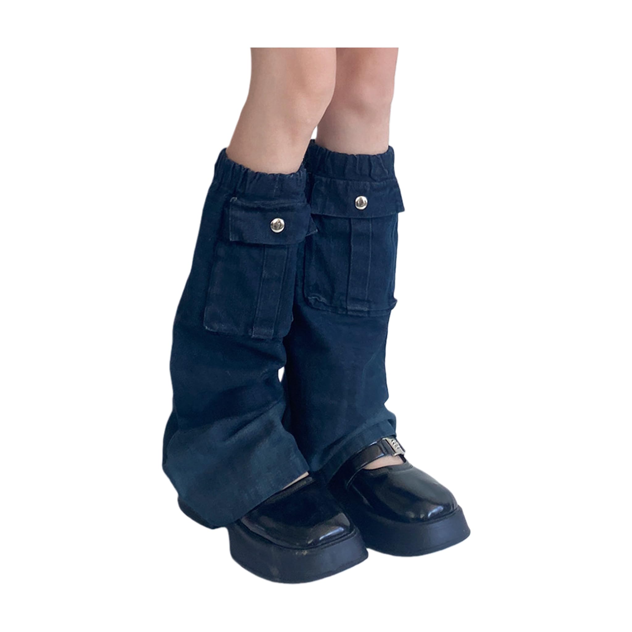 1 Pair Women Y2K Denim Leg Warmers - Punk Flared Boot Toppers with Pocket Decor for Daily Outfits