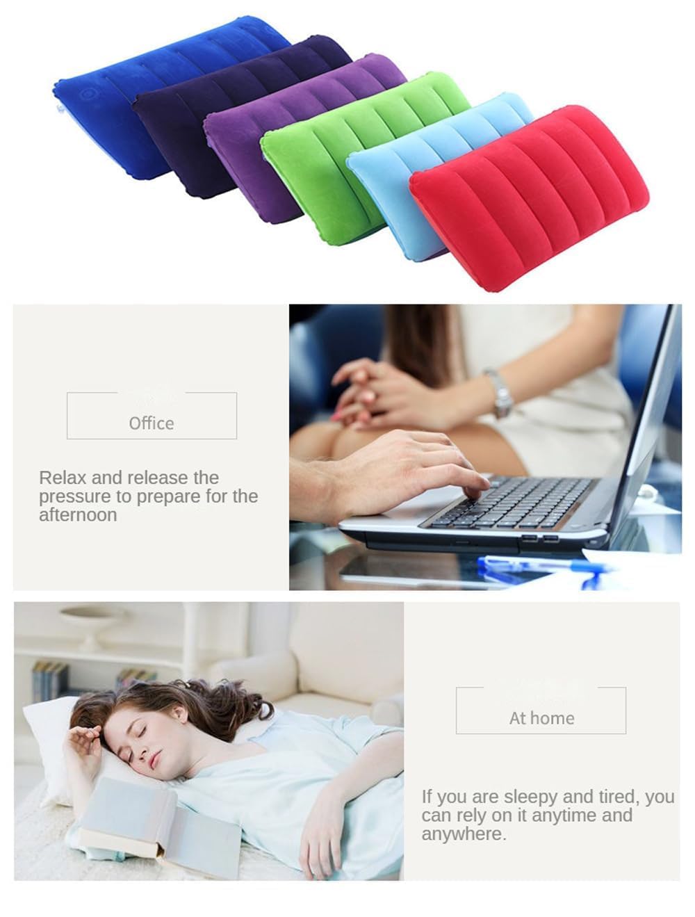 2 Coussins De Plage Gonflables - Oreiller Voyage Léger Portable - Pour Randonnée, Camping Et Plage (Bleu + Gris)