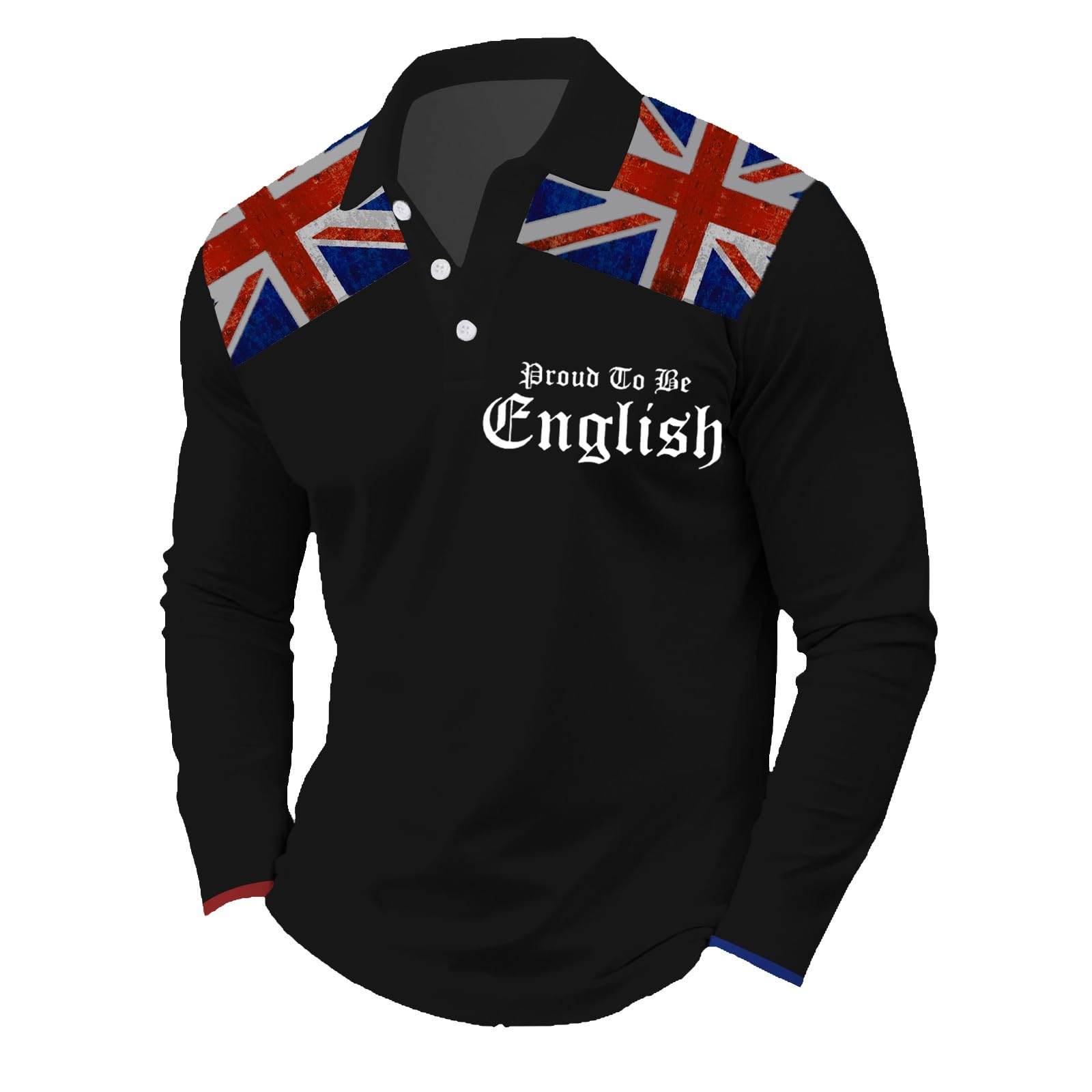 Men's Long Sleeve Union Jack Polo Shirt - Proud to Be English Graphic Print Rugby Top - Casual British Flag Collar Tee for UK Patriotic Events Gifts for Men Black โ image 1