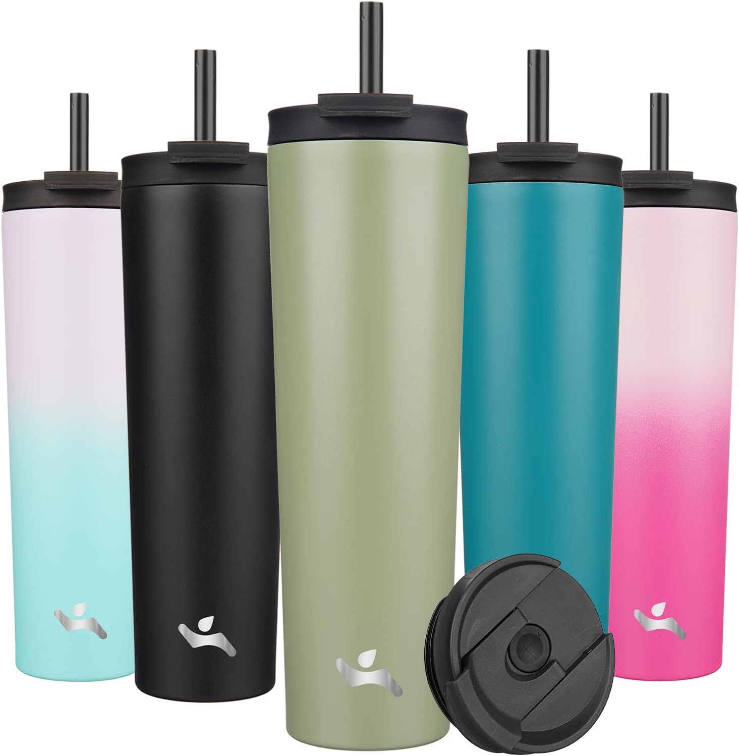 34 OZ Insulated Tumbler with Lid and 2 Straws Stainless Steel Water Bottle Vacuum Travel Mug Coffee Cup,ArmyGreen