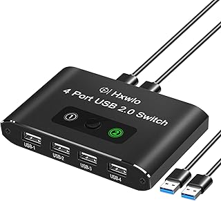 USB 2.0 Switch KVM USB Switcher 2 Computers Share 4 USB Port Selector Box for Keyboard, Mouse, Printer, U-Disk, Drives, One-Button Swapping with 2 USB A Cable Compatible with Mac/Windows/Linux