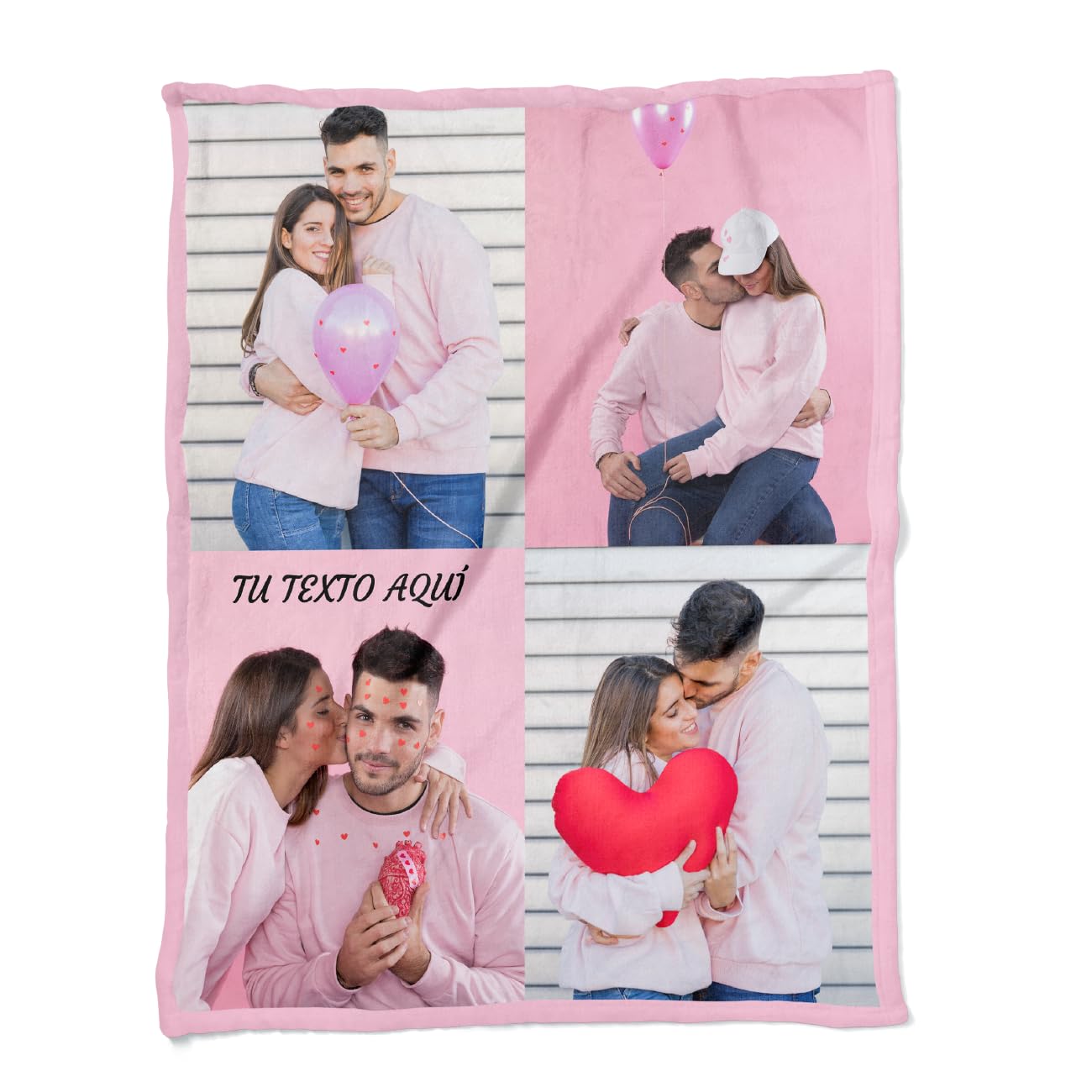 ZPUBLI+ Manta Personalizada con Foto y Texto. Manta Collage. Manta sofá y Cama. Regalo Original de Navidad, cumpleaños, Aniversarios, San Valentín, papá, mamá, Regalo para Parejas. (4 Fotos, 105x75)