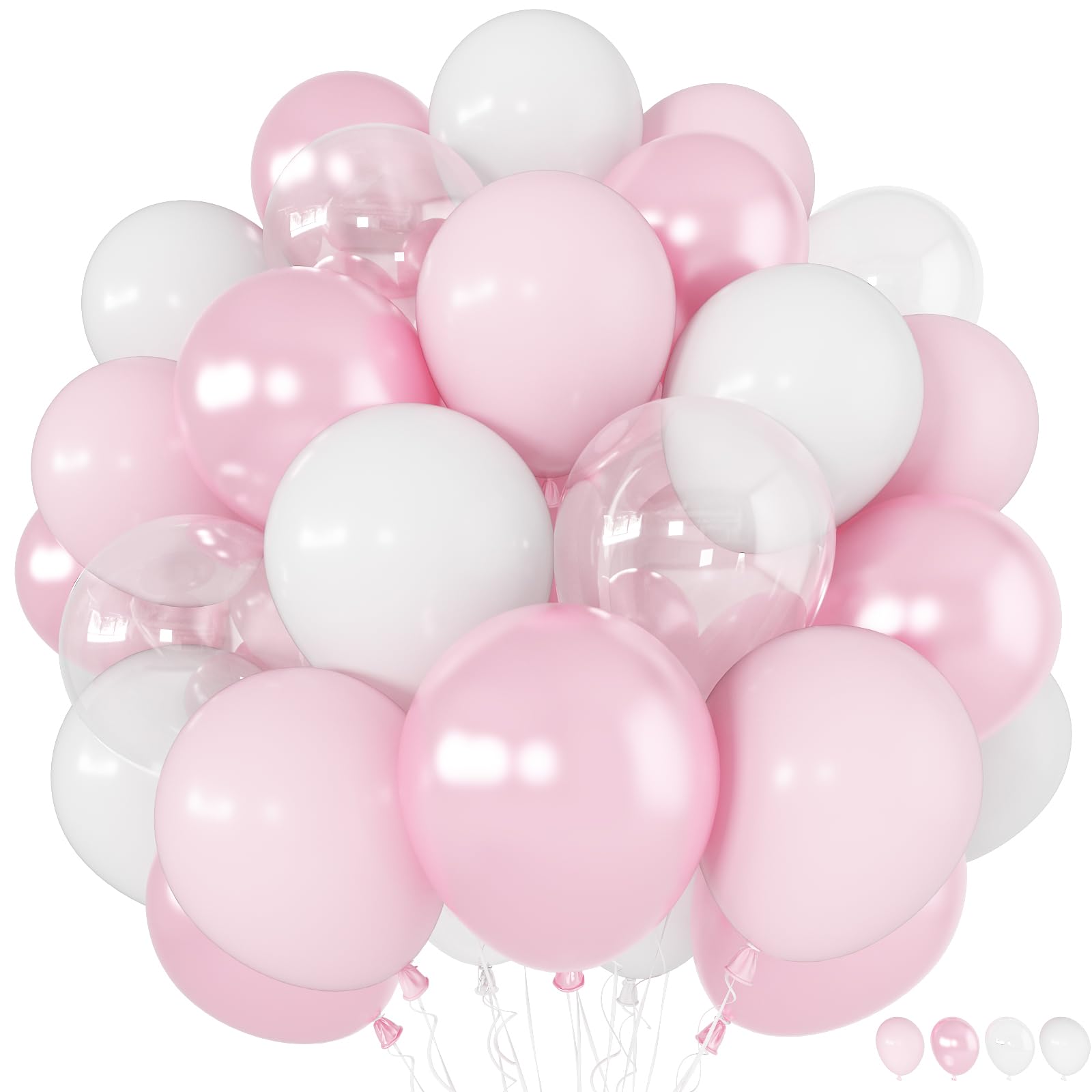 Różowe balony, 60 szt., jasne, perłowe, różowe i białe, lateksowe balony imprezowe, 30 cm, podwójne wypchane balony dla dziewcząt, księżniczki, ślub, urodziny, baby shower, dekoracje imprezowe