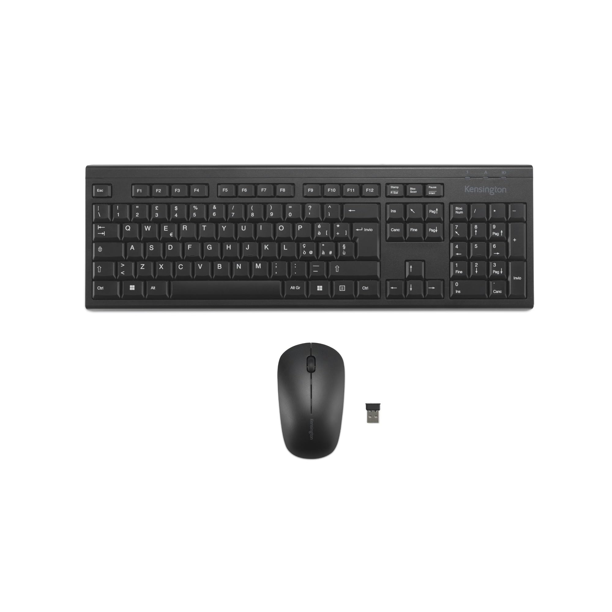 Kensington KM270 EQ Set Tastiera wireless ricaricabile full size e Mouse ambidestro silenzioso per PC e