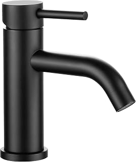 Grifo lavabo negro mate acero inoxidable monomando agua fria y caliente con 2 mangueras incluidas grifo baño negro curvo