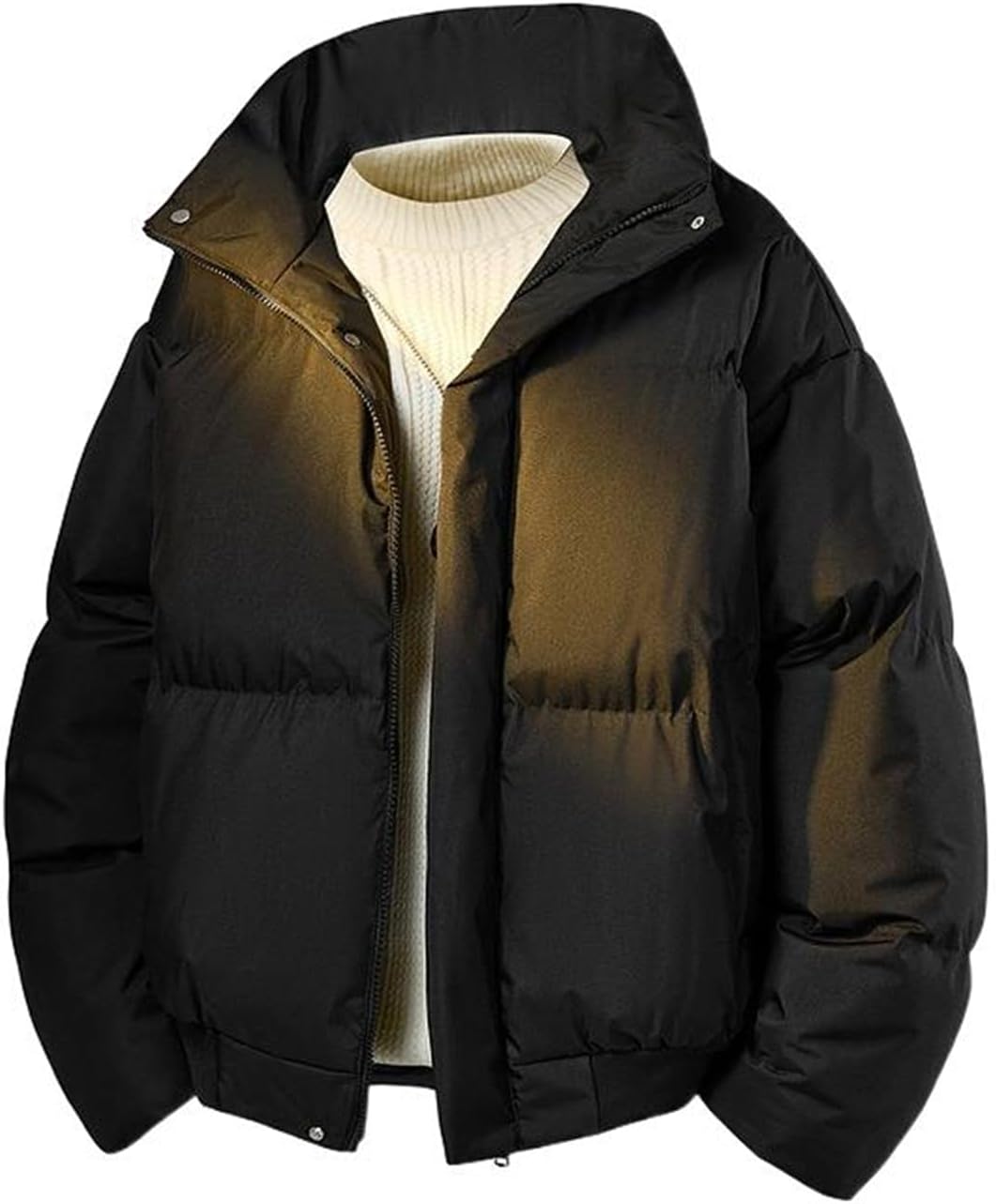 Korean Style Down Quilted Jacket for Men, Thick Autumn Winter Long Sleeve Coat