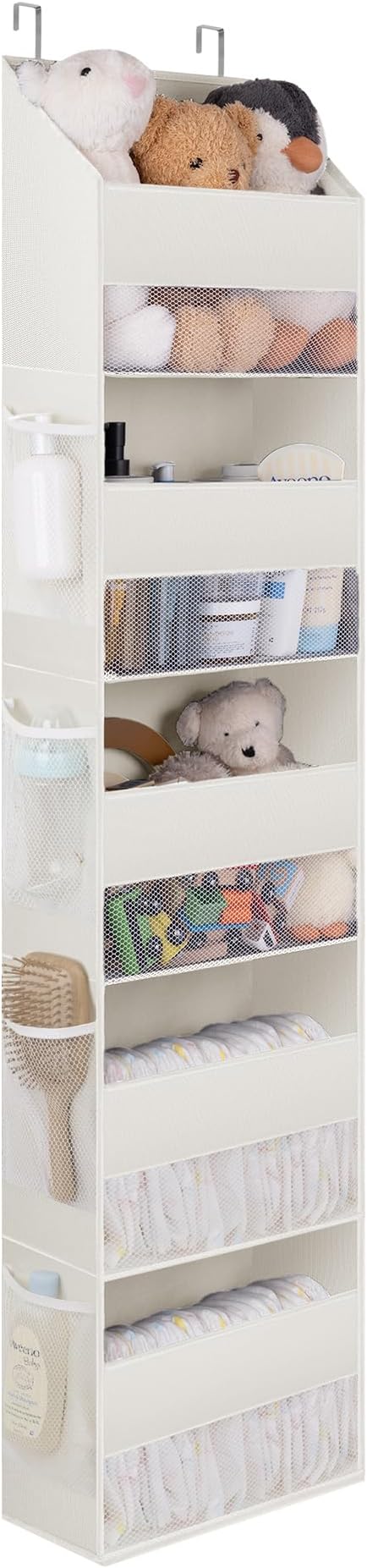 GRANNY SAYS Over The Door Organizer, 5-Shelf Behind The Door Storage with 8 Pockets and Clear Window, Anti Tilt Large Capacity Door Hanging Organizer for Kids Nursery, Pantry, Laundry, Beige, 1 Pack