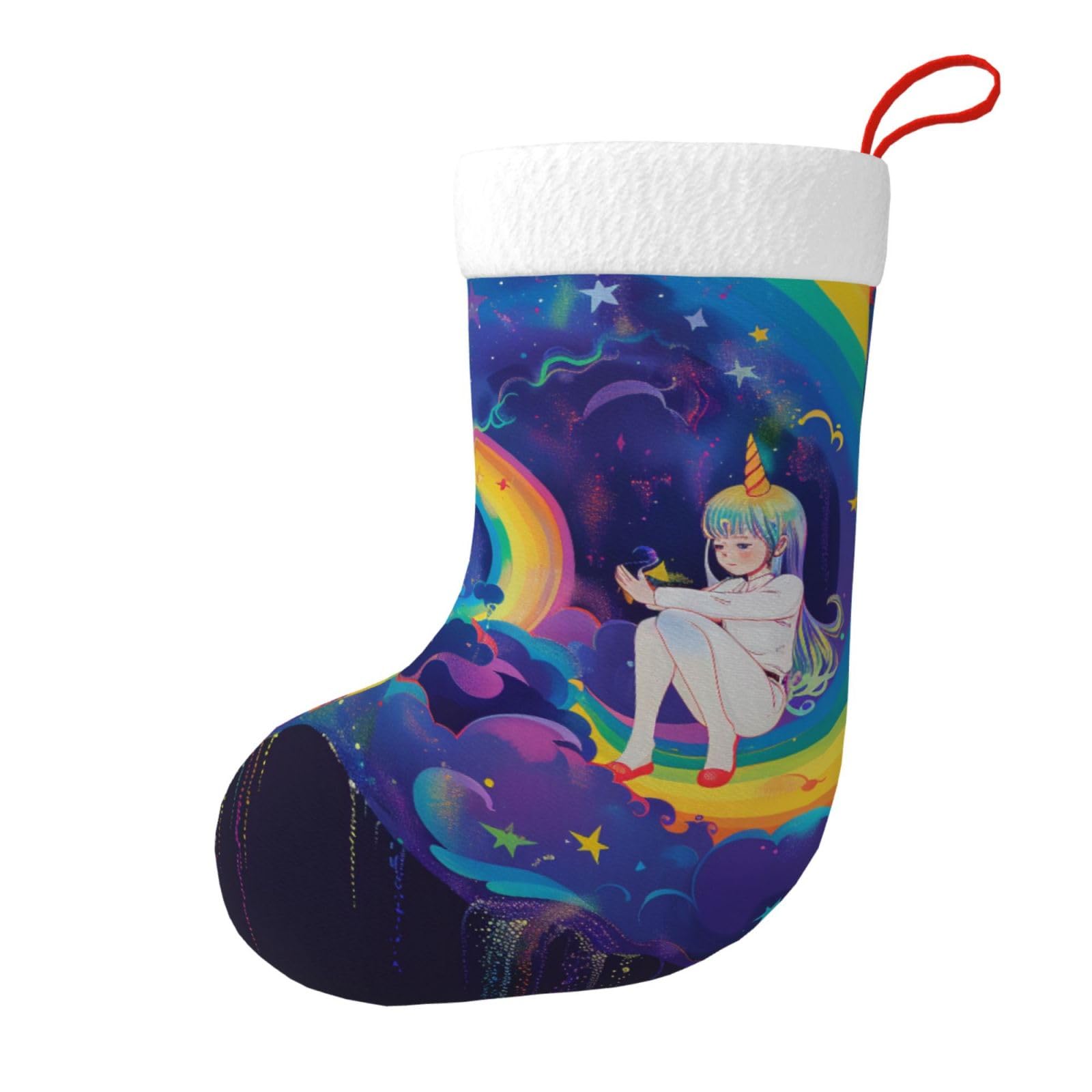 Rainbow Print Christmas Stocking, 28x45cm Holiday Hanging Stockings for Fireplace, Tree Decorations, Gift Giving, and Party Festive Decor