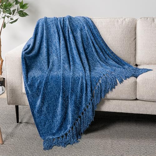 Pavilia Blue Throw Blanket For Couch, Twin Size Bed, Chenille Blanket For Sofa Bed thumb #2