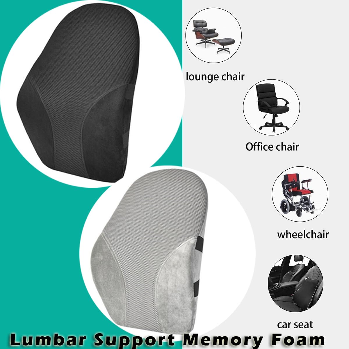 Lendenwirbelstütze Memory Foam Rückenschmerzen Rückenstütze Bürostuhl, Autositz, Gaming, Rollstuhl, Reisen, verstellbarer Doppelgurt, abnehmbarer waschbarer Bezug (schwarze Holzstütze)
