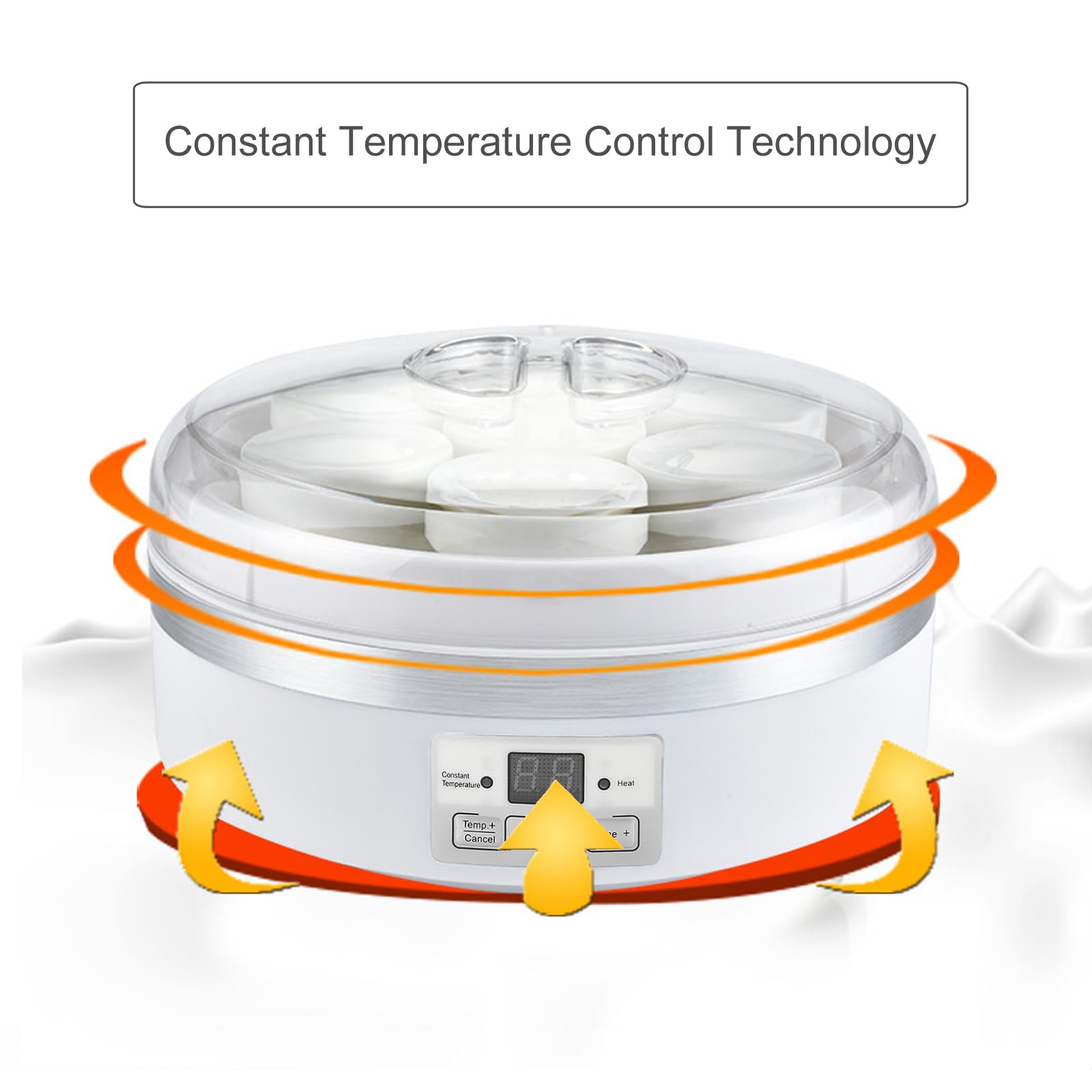 Macchina per Yogurt da 1,7 Litri con Timer E Filtro, Rivestimento Interno in Acciaio Inox, Include 7 Vasetti in Vetro, per Yogurt Greco.