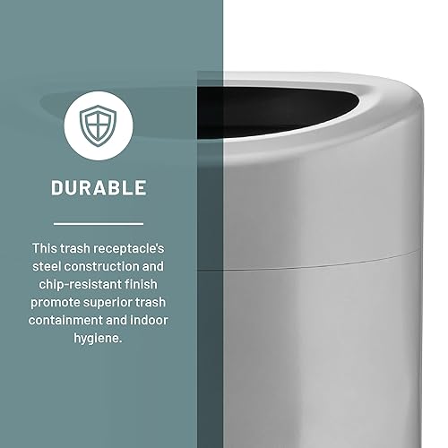 Miniatura 2 de Safco Bote de basura con tapa abierta, 14 galones de acero inoxidable moderno para uso en interiores, color plateado
