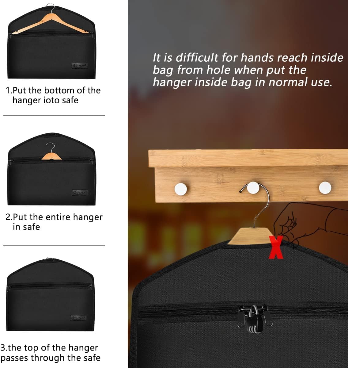 JUGREAT Percha de desviación ignífuga con cerradura, compartimento de seguridad oculto, caja fuerte secreta para guardar dinero, impermeable, para colgar debajo de la ropa con bolsillo para ocultar