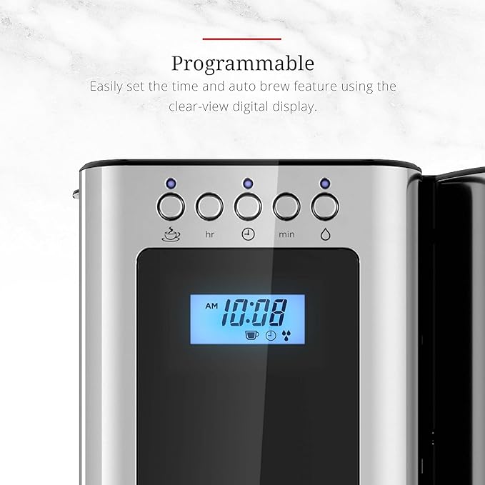 Cafetera de Goteo Programable 8 Tazas, Acero Inoxidable y Negro, Temporizador Automático miniatura 6