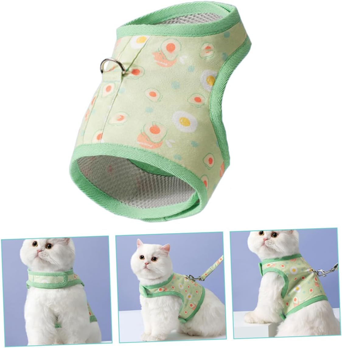 Cat Harness Leash Avocado Patterned Breathable Mesh Vest Harness for Cats Medium Size Suitable for 6-9 Lbs Indoor and Outdoor Walking