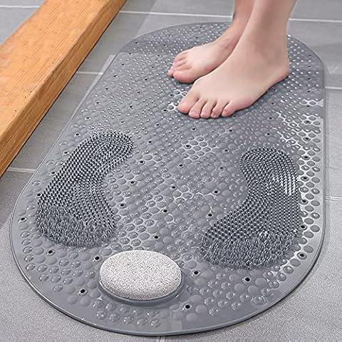 Shower Mat Foot Scrubber, Non-slip Bath Mat for Tub with Suction Cups, Shower Floor Bath Tub Mat with Feet Scrub Stone, 32 X 16 inch Cover