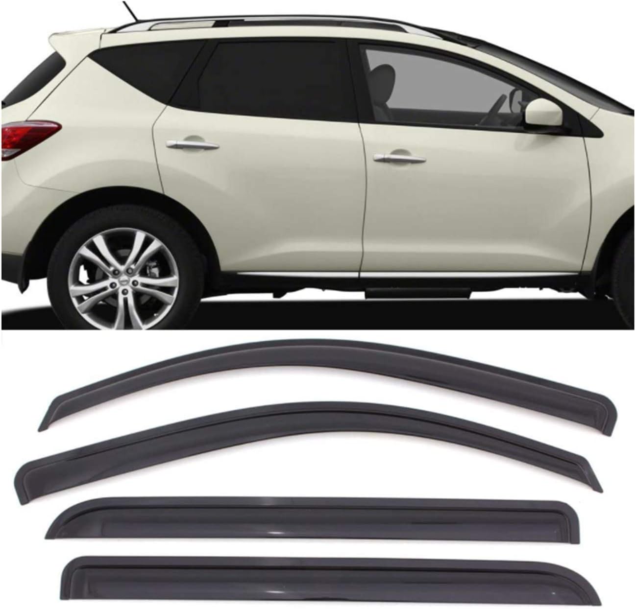 4pcs Window Visor Compatible with 2009-2014 Nissan Murano Acrylic Unpainted Dark Smoke Sun Rain Shade Guard Wind Vent Air Deflector