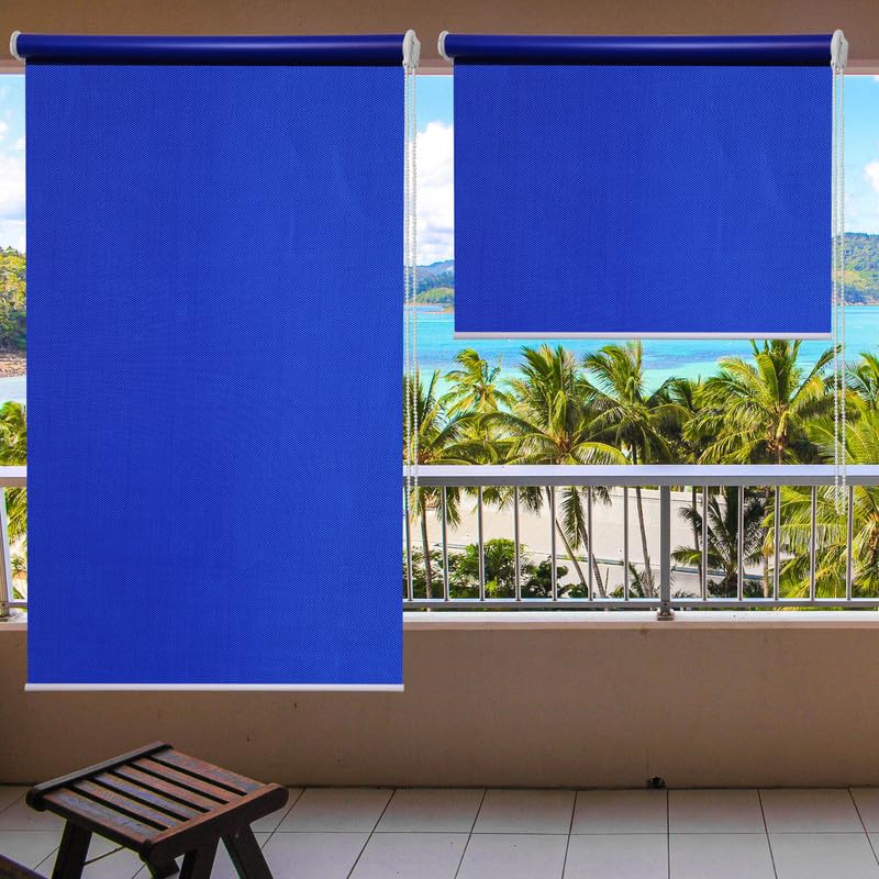 Image of Roller Blinds 300 GSM Polyester Fabric Waterproof & Sun Blockage Corded Roll Up and Down Blinds Curtains for Window, Door, Balcony (Royal Blue Color 3 X 8 Feet, Pack of 1 Piece)