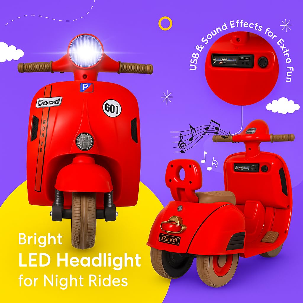 Toyify Rechargeable Battery Operated Vespa Scooter for Kids, Ride on Toy scooty with Light & Music | Electric Bike for Baby 1 to 4 Years Boys Girls (Red) - Image 7 thumbnail