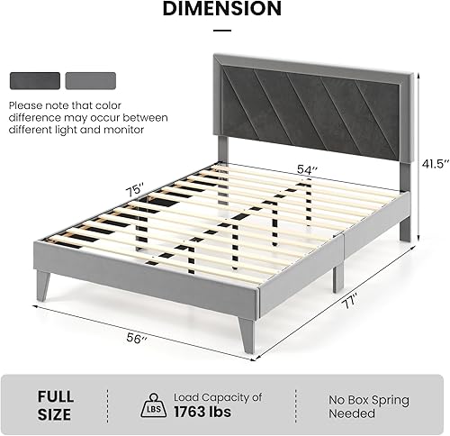 Miniatura 2 de Giantex Base de cama de terciopelo de tamaño individual con cabecero, moderna plataforma tapizada, base de colchón con 12 listones de madera
