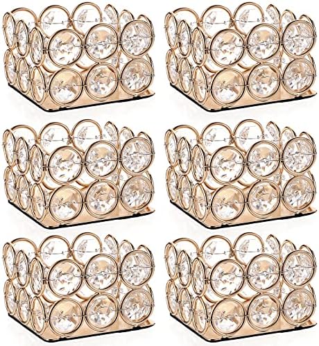 BSTKEY Set of 6 Bowl Crystal Tea Light Candle Holders, Decorative Votive Candle Holders Pillar Candle Stand, Romantic Candle Centerpieces for Table, Wedding, Party, Home Decor Silver