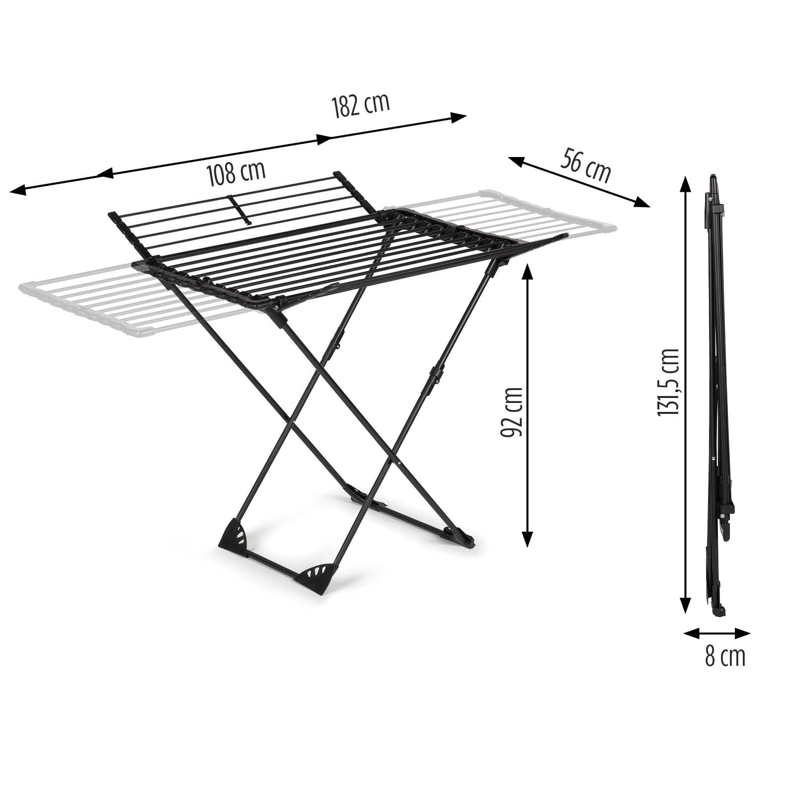 Vitapur Wäscheständer DryMax Wing, Ausziehbar Wäschetrockner, 2-Seitenflügel, XXL Plus Rack, Klappbar Standtrockner für Balkon, Robuster Waeschetrockner Ständer