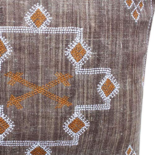 Fabhub Sabra Pillow Cover Nur, 20"X20" 100% Soft Linen, Brown Boho Decorative Pillow Case, Moroccan Handcrafted Throw Pillow With Tassels #TOP2