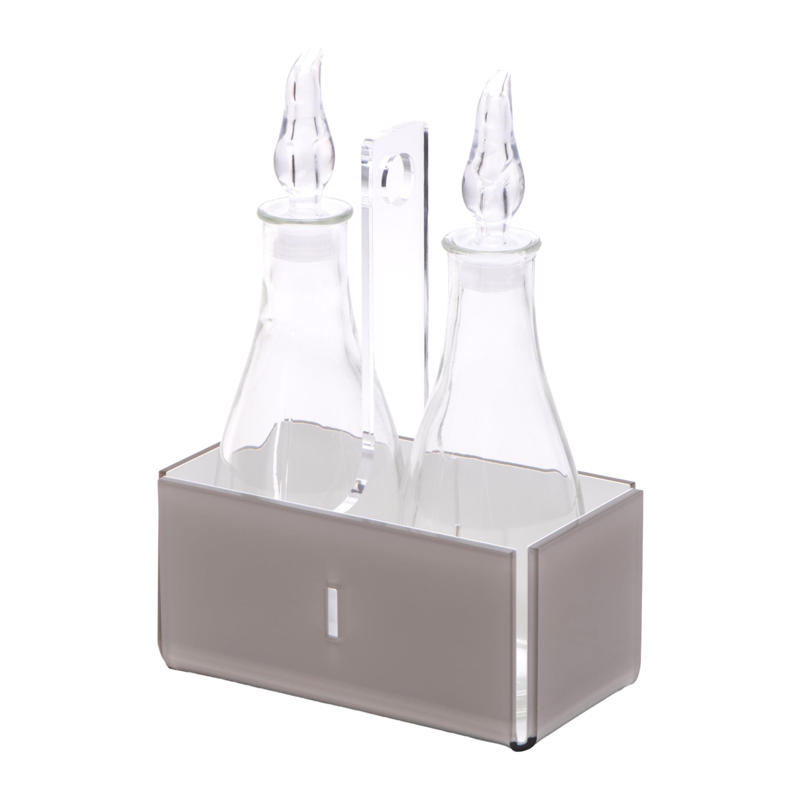 LINEE Recanati MEDITERRANEA Porta Olio e Aceto – Set Condimento in PMMA e Vetro 18x10x23 cm – Eleganza Contemporanea per la Tavola – Made in Italy (Sabbia Trasparente/Bianco)