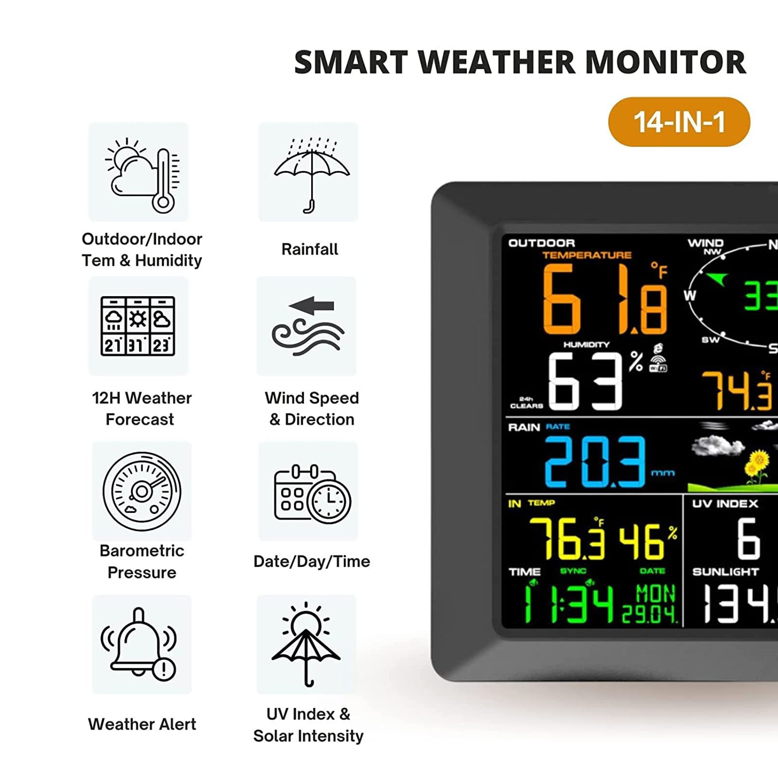 MRKU Stazione Meteo WiFi, sensore Esterno, pluviometro, previsioni Meteo Professionali, umidità, anemometro