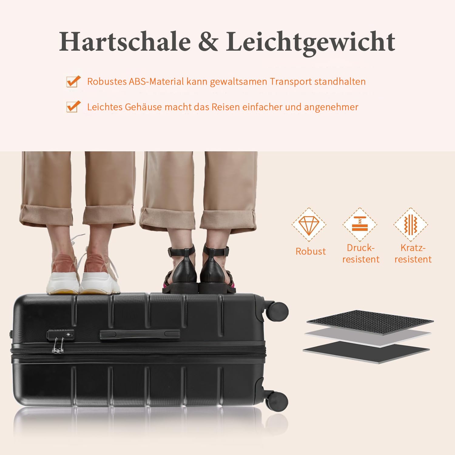DUMOS 3tlg. Hartschalenkofferset Hard Shell Basic Hartschalenkoffer Trolley Koffer offerset Gepäck Reisekoffer Reisek Rollkoffer Schloss 4 Rollen Hartschale Teleskopgriff