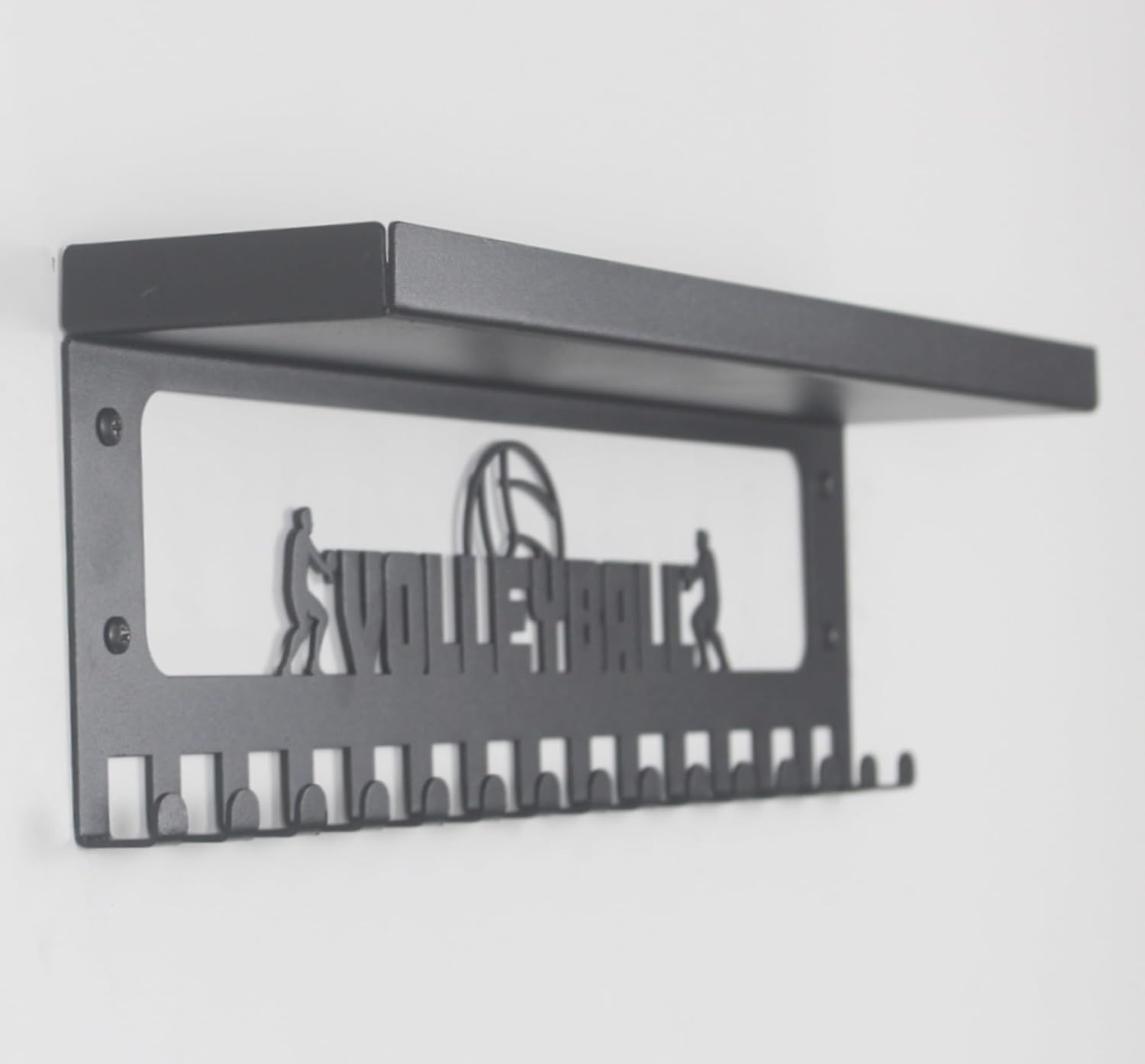 16" Premium Metal Wall Mount Golf Design Medal Hanger and Ribbon Display Holder Rack with 3" Trophy Shelf and Easy Hanging Hooks - Great Gift for Kids & Adults (Black)