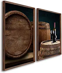 Quadros Decorativos Barril de Carvalho Vinho Tinto Elegância e Sofisticação para Sala, Cozinha e Áreas Gourmet (Tabaco, 60x90, C/Vidro)