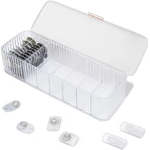 Daily Contact Lens Organizer with 2 Remover & 2 Tweezers, Disposable Contact Lens Storage with Lid & 8 Grids, Clear Contact Lens Dispenser Case Box for Desk Home Office Art Supply White