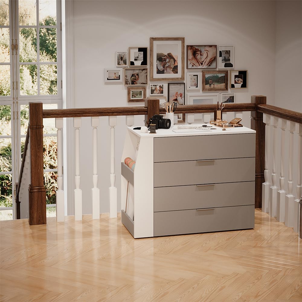 Vicco Mesa de Manualidades IVA, Gris, 98.5-167.5 x 80 x 47 cm | desplegable, 4 cajones, extensible para ampliar la superficie de trabajo