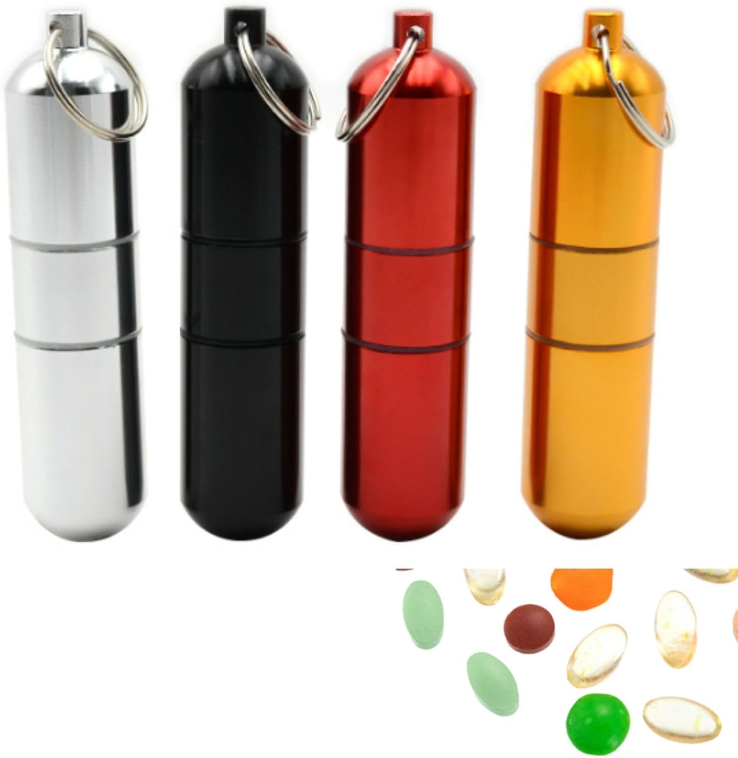 Small Portable Metal Pill Organizer Case Keychain,Aluminum