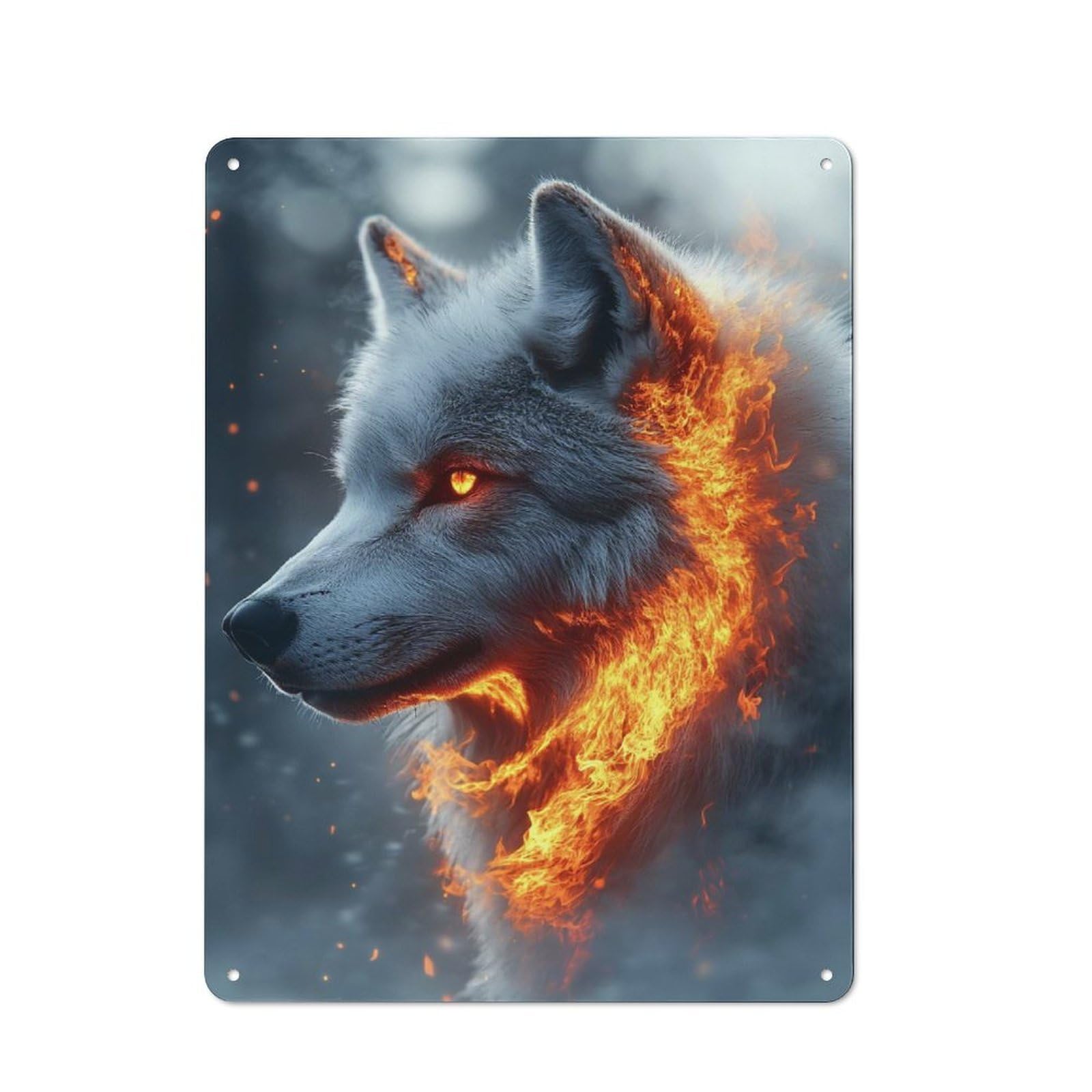 Junmoney Style-19 Classic Fiery Wolf Portrait Kitchen Metal Sign 40X30cm, Kitchen Wall Decor For Kitchen, Cafe, Pantry Or Dining Room