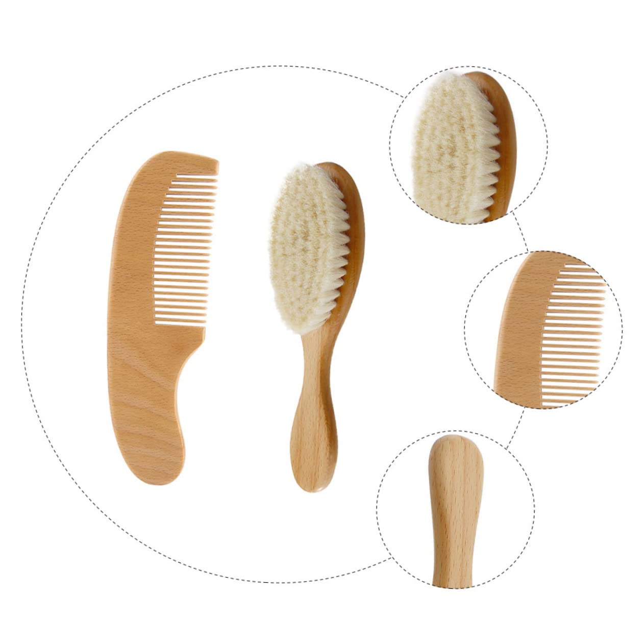 Hohopeti 2-Piece Set Newborn Brush Comb Set Infants Hair Washing Brush Wooden Handle Comb for Cradle Cap
