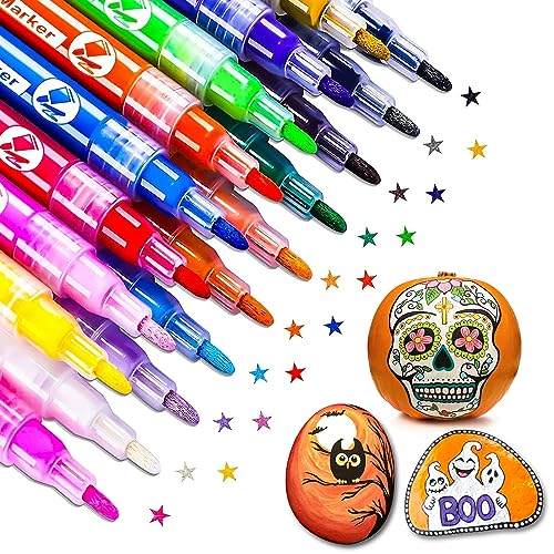 JYUYNY Acrylic Paint Pens,Paint Pens Markers,18 Colors Permanent Paint Art Markers Waterbased Pen Set for Photo Album,Canvas, DIY Craft, Glass, Ceramic, Wood,Halloween Pumpkin,Easter Egg,Non Toxic