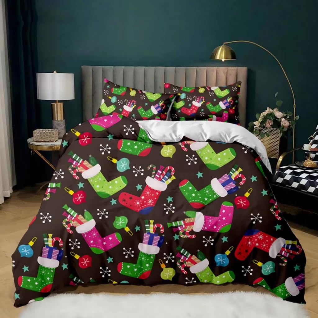 Housse de couette noire festive de Noël pour enfants de taille 260x240 et taies d'oreiller