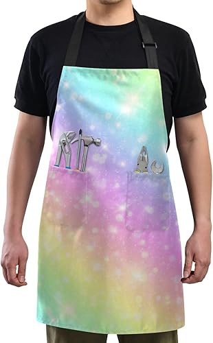 Miniatura 6 de RPLIFE Delantal de cocina para mujer, diseño de arco iris con purpurina y bolsillos, delantal de chef impermeable, delantal de peluquería