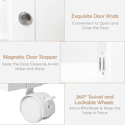 Miniatura 8 de UJOYPAYD Mesa de coser plegable de madera carrito de costura grande con estantes de almacenamiento ajustables y ruedas con bloqueo escritorio