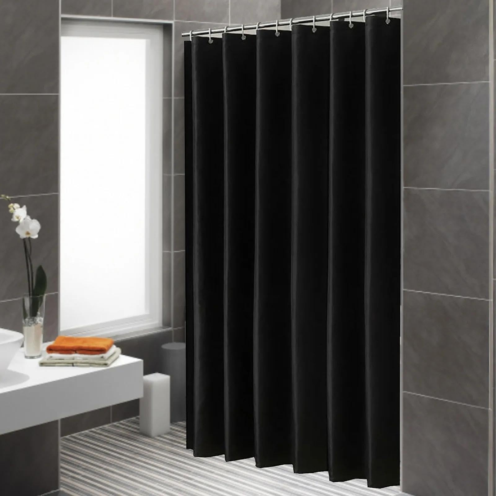HNBFKD Bathroom Solid Color Black Shower Curtain Set Bath Partition Curtain Curtains Short Length for Hooks Shower Curtain Long 165x220cm/65x87in(WxH)