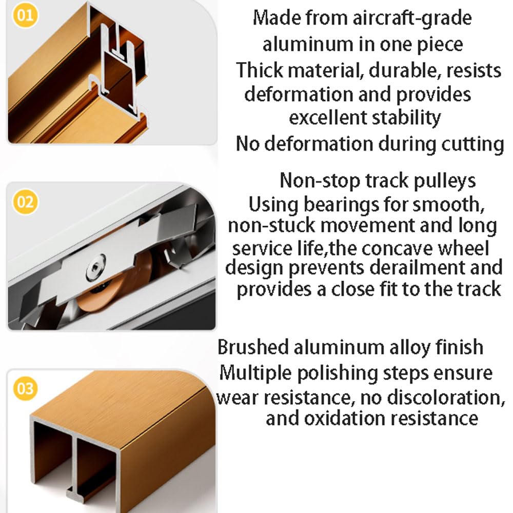 Zestaw szyn do drzwi przesuwnych, system podwójnych szyn ze stopu aluminium do drzwi szafy i szklanych, gładka prowadnica do szafek
