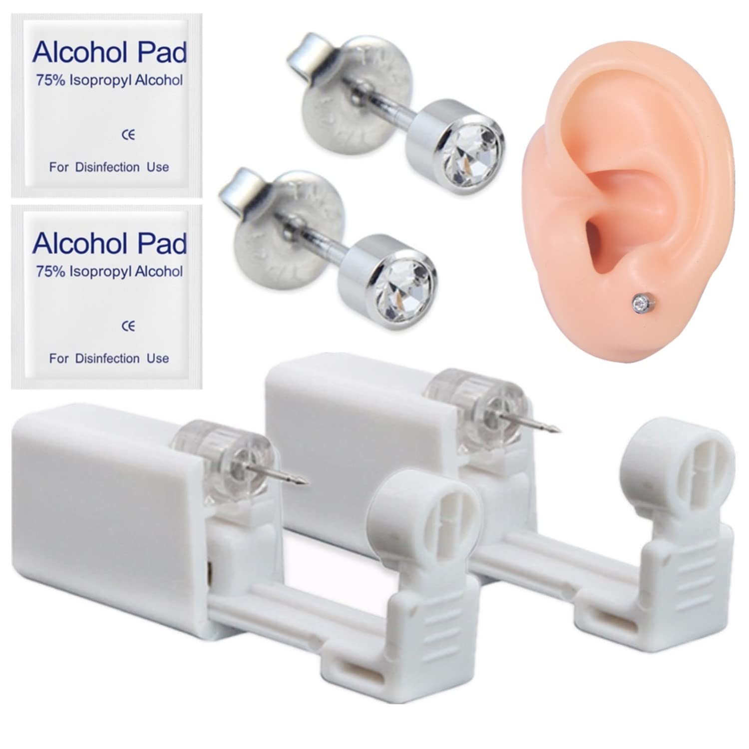 Kit De 4 Pistolets De Perçage D'oreille Jetables Stériles - Avec Boucles Plaquées Or Et Embout Silicone - Sécurité Et Hygiène