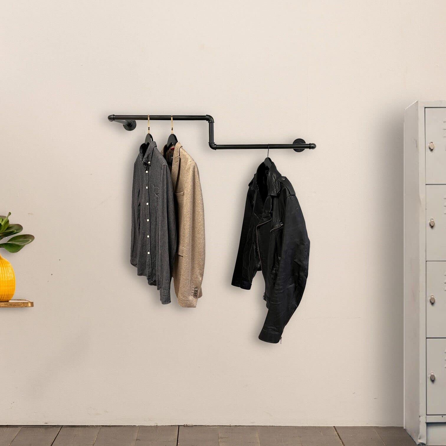 Drążek na ubrania, industrialny design, wieszak ścienny 100 cm x 30 cm, na ścianę, czarny, drążek garderobiany, do sypialni, korytarza, garderoby, montaż ścienny M50116