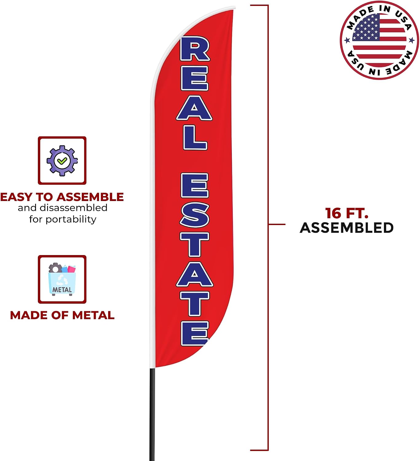 Real Estate Sign feather flag Pole kit for Outdoor by Mavis Printing | 15 FEET Long Polyester Outdoor Banner Flag for Easy Hang | HD Print Swooper Flag to Advertise Real Estate Business
