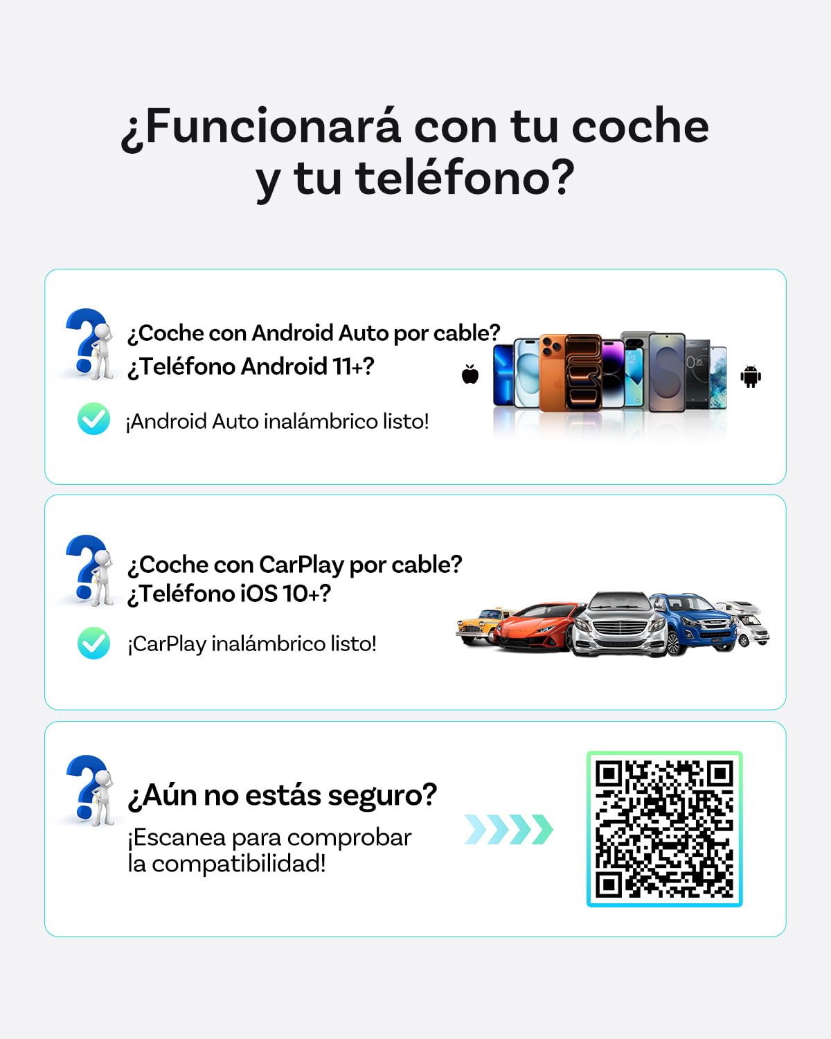 OTTOCAST Mini Pico 2026 Mejorado, Adaptador Inalámbrico 2 en 1 CarPlay y Android Auto con Adaptador USB-A/C, Cambio de Teléfono con un Solo Botón, Conexión Rápida para Teléfonos iOS 10+ y Android 11+