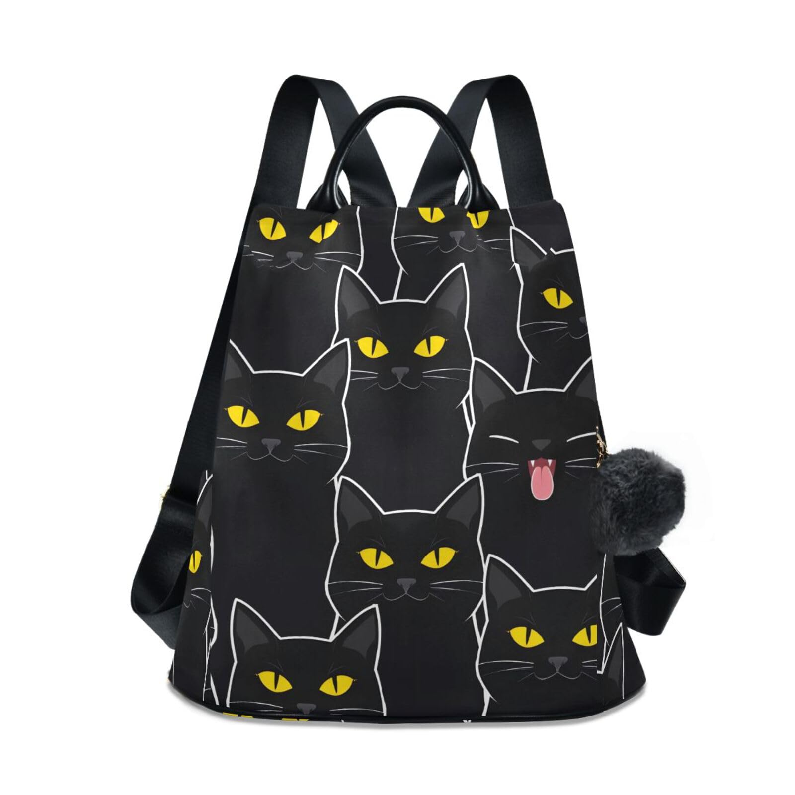 senya Women's Fashion Backpack Purses, Black Cats Pattern Backpack Shoulder Bag for Women