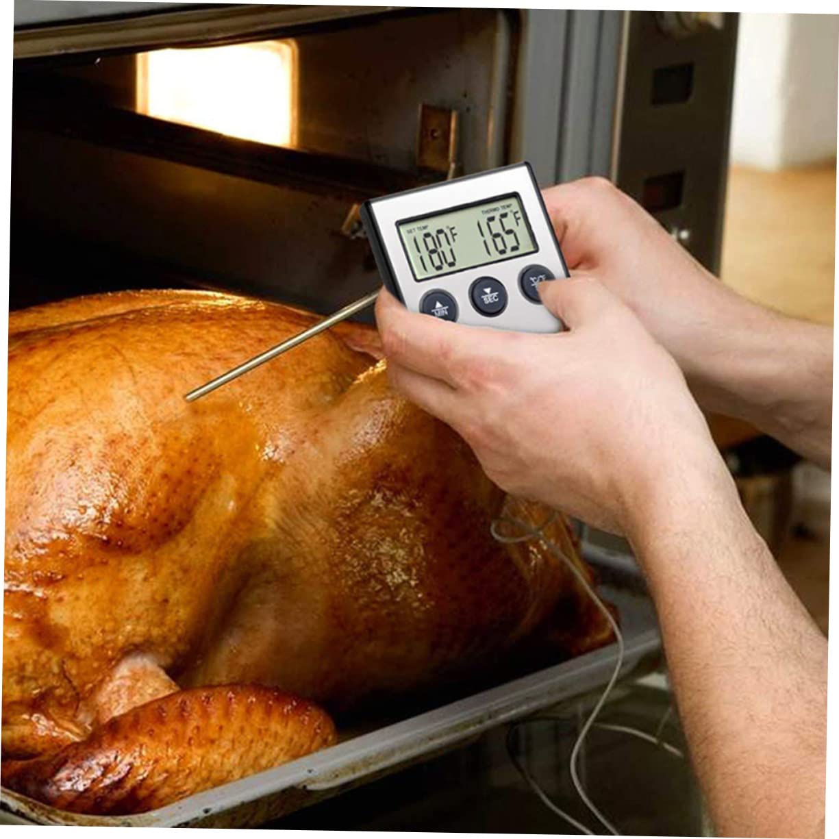 Cabilock 3 Sätze Grillthermometer Im Freien Sofortig Temperaturfühler Für Fleisch Fritteuse Fleischtemperaturmesser Ofen Kochen Timer Alarm Fleischtemperaturanzeige Edelstahl 304 Silver