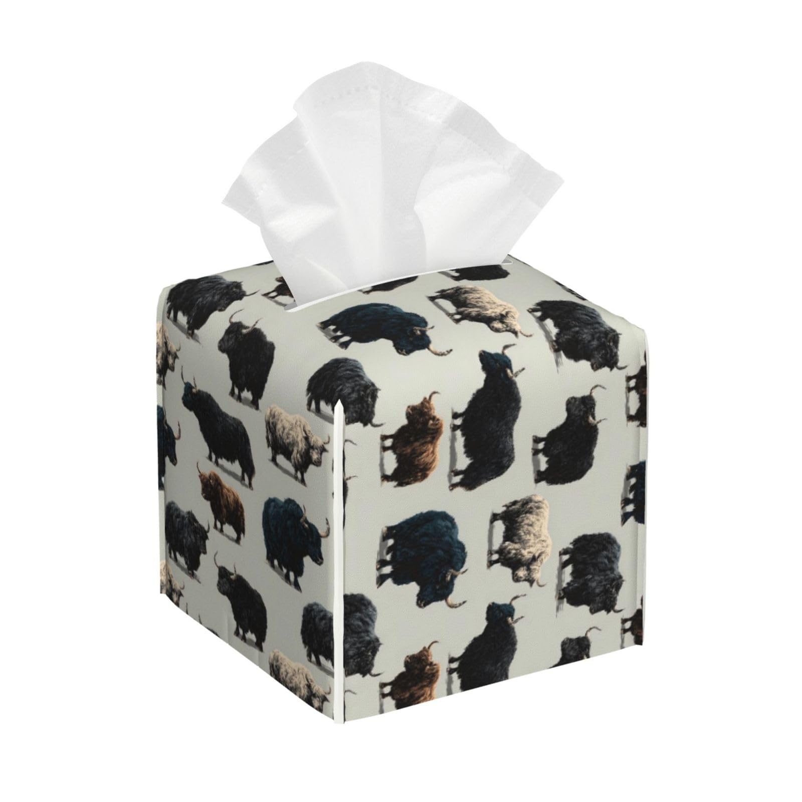 Colorful Rustic Cow B Print Tissue Box Cover Holder Square, Foldable Modern Cube Tissue Box Cover, Leather Decorative Organizer for Tabletop Bathroom Car Office Desk Decor